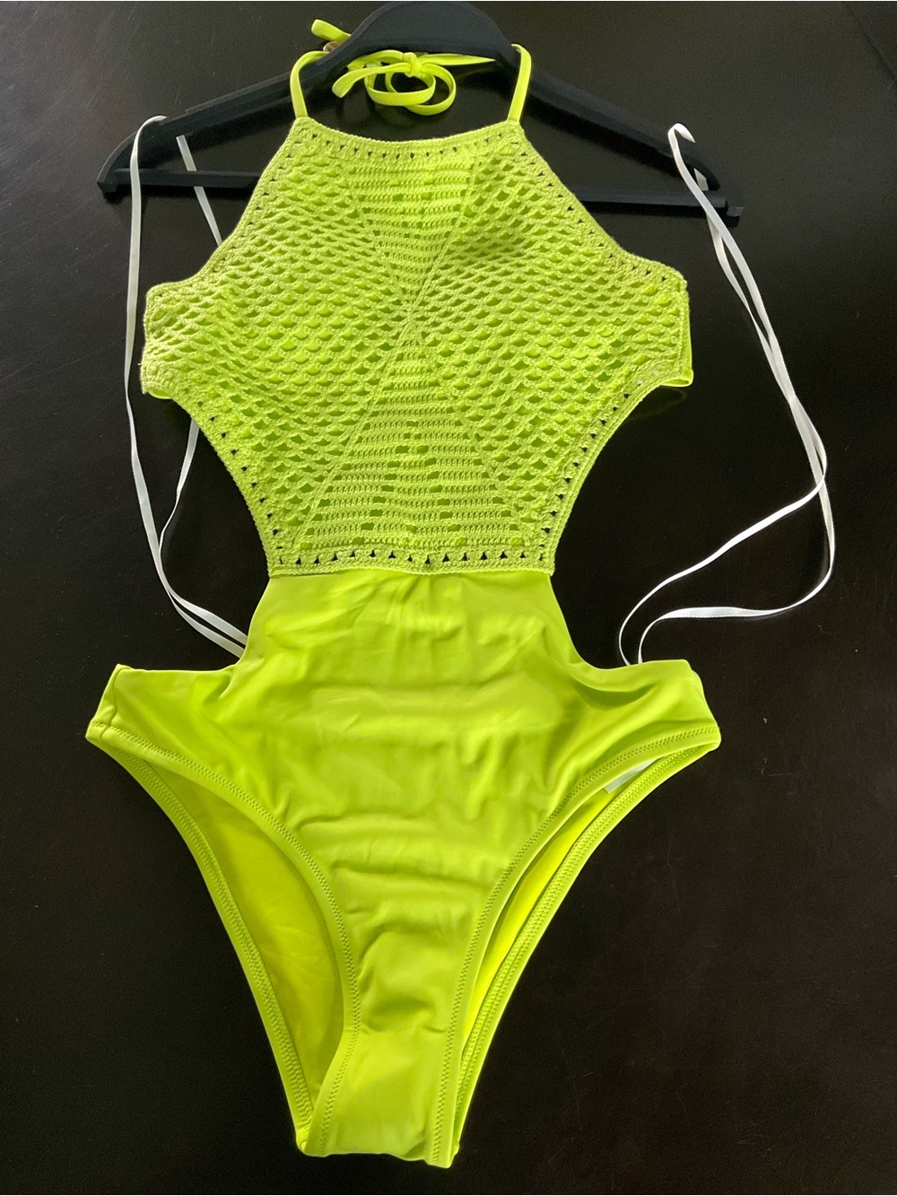 NWT Aerie Neon Yellow Crochet Halter One-Piece Swimsuit